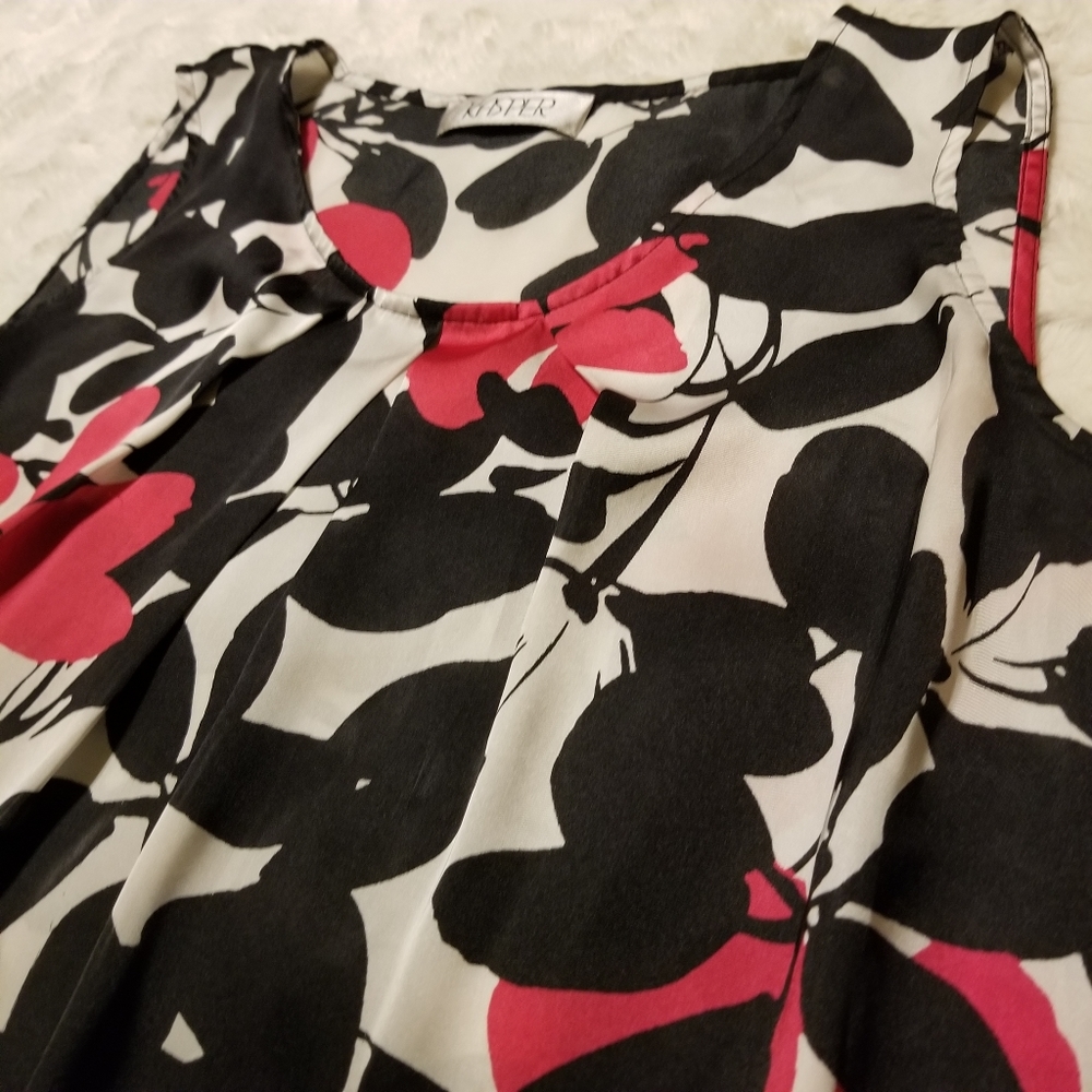 Kasper Top Womens Sleeveless Blouse Floral Black White Size Medium - Picture 7 of 7